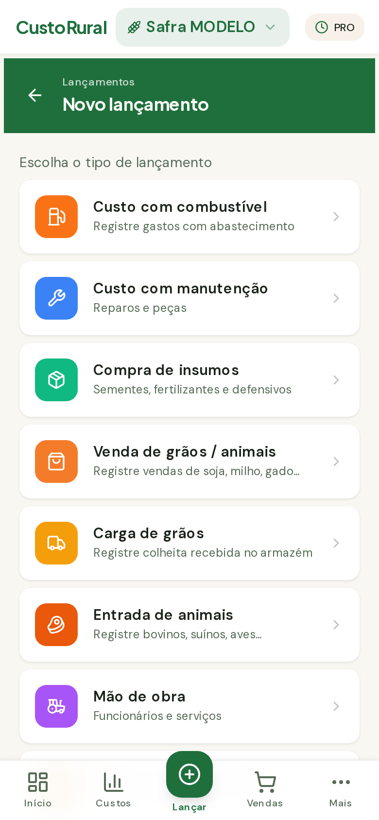 Lançamento de custos