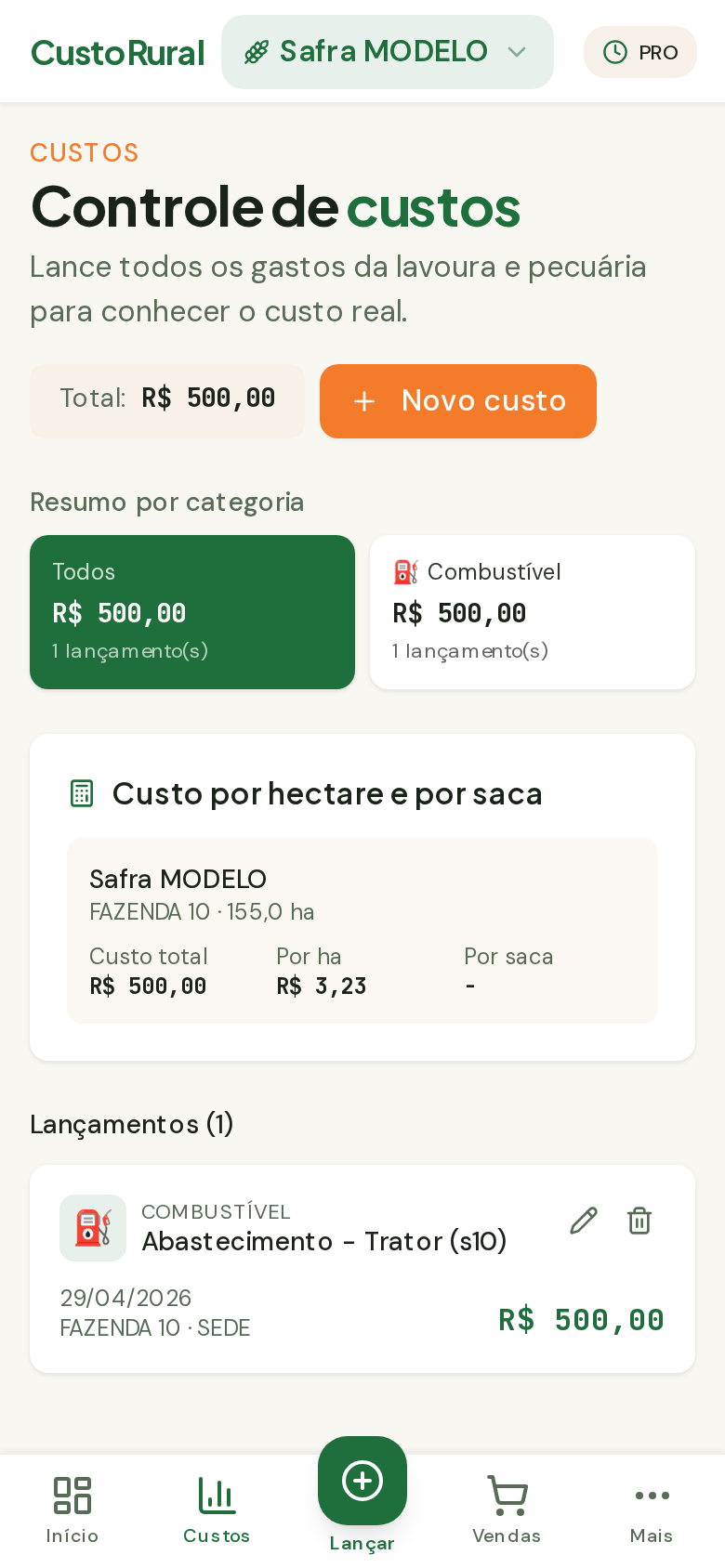 Controle de custos