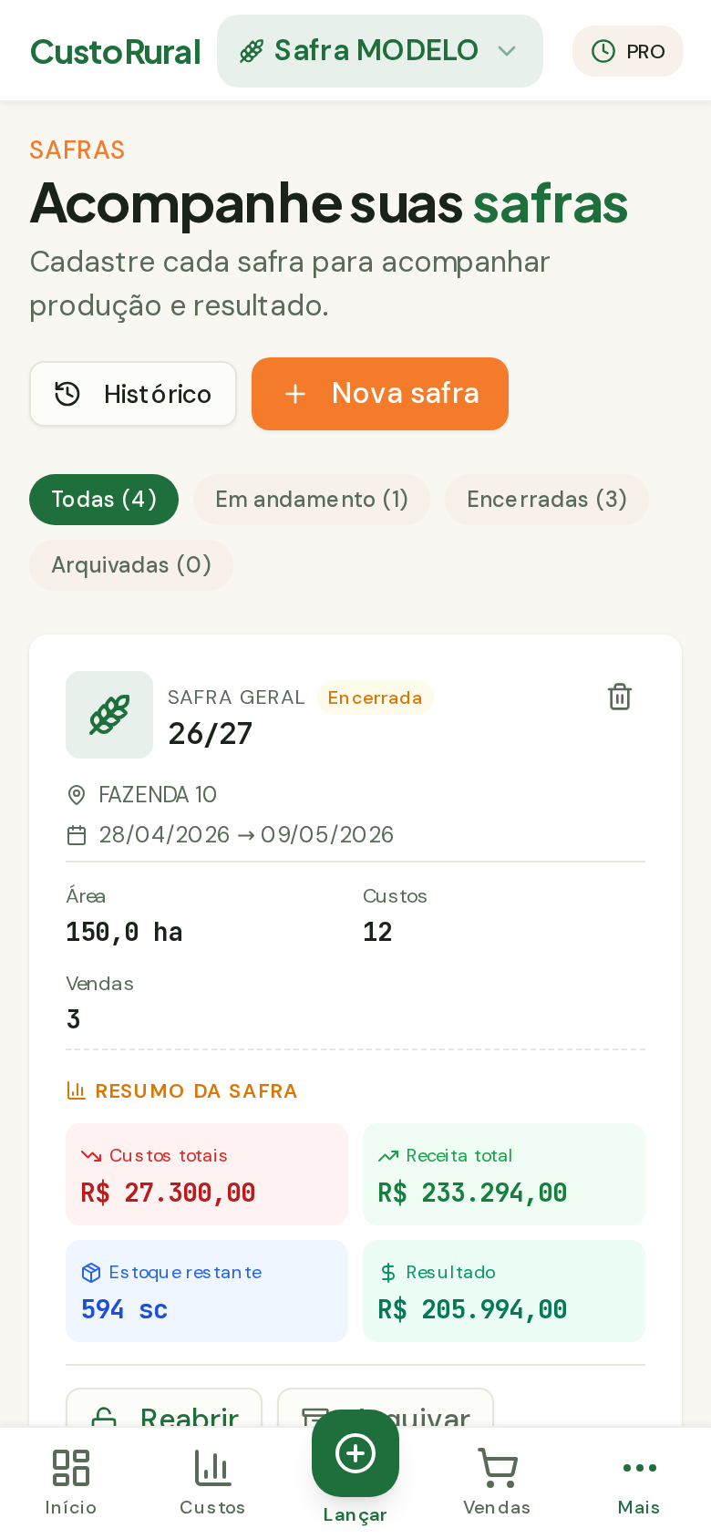 Talhões e safras